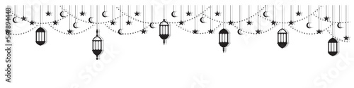 silhouette moon stars and lanterns.