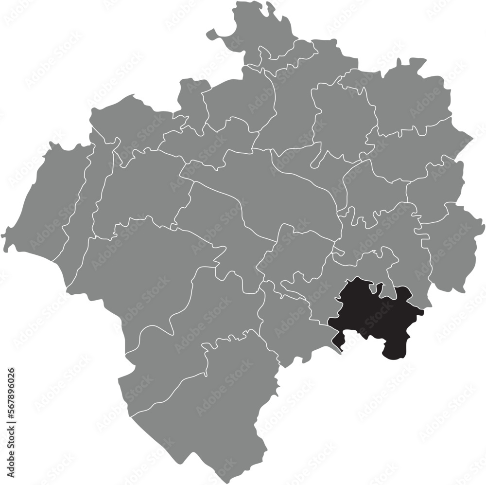 Black flat blank highlighted location map of the SCHÖNEMARK DISTRICT inside gray administrative map of DETMOLD, Germany