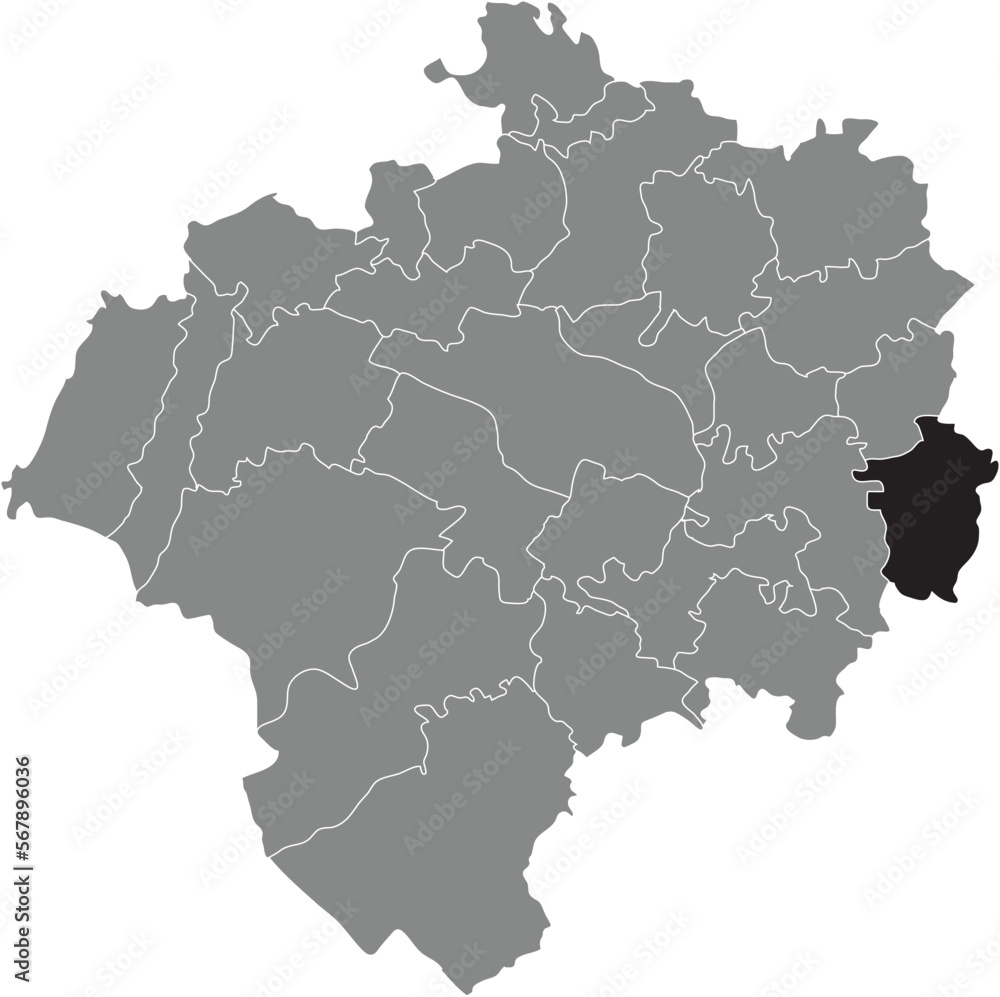 Black flat blank highlighted location map of the OBERSCHÖNHAGEN DISTRICT inside gray administrative map of DETMOLD, Germany