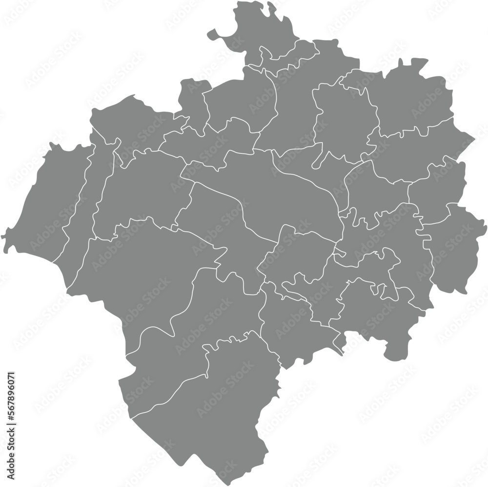 Gray flat blank vector administrative map of DETMOLD, GERMANY with black border lines of its districts
