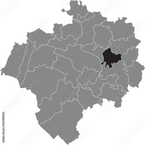 Black flat blank highlighted location map of the VAHLHAUSEN DISTRICT inside gray administrative map of DETMOLD  Germany