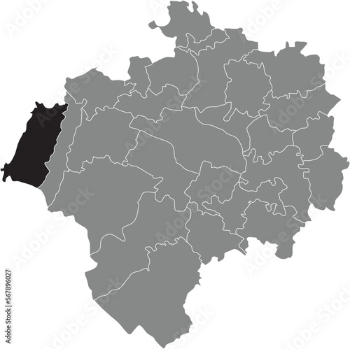 Black flat blank highlighted location map of the PIVITSHEIDE V. L. DISTRICT inside gray administrative map of DETMOLD  Germany