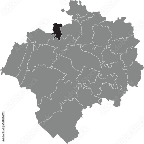 Black flat blank highlighted location map of the NIEWALD DISTRICT inside gray administrative map of DETMOLD, Germany
