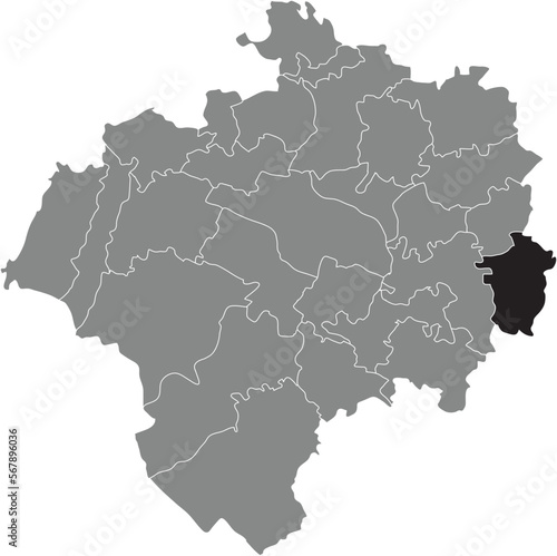 Black flat blank highlighted location map of the OBERSCH  NHAGEN DISTRICT inside gray administrative map of DETMOLD  Germany