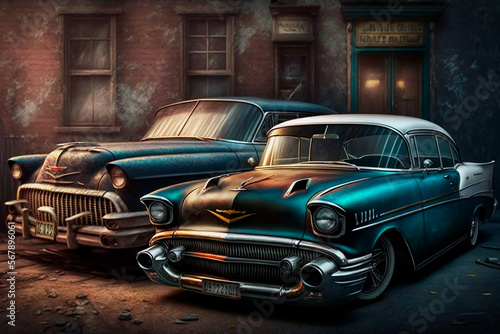 two cars, one old and used, the other new and beautiful © ai_arts