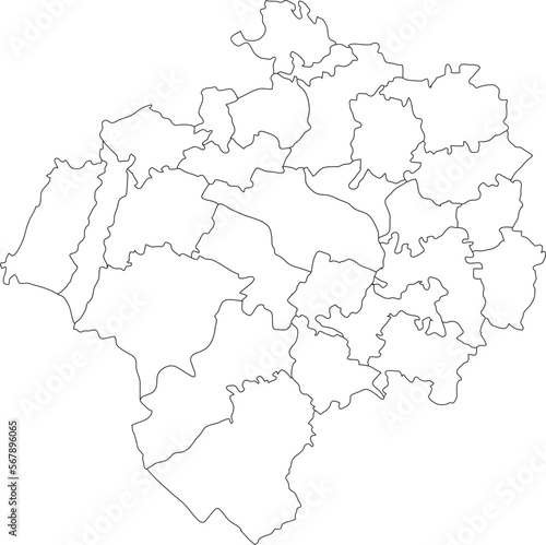 White flat vector administrative map of DETMOLD  GERMANY with black border lines of its districts