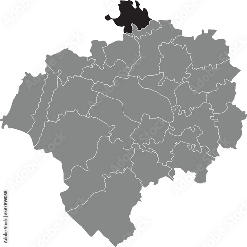 Black flat blank highlighted location map of the BENTRUP DISTRICT inside gray administrative map of DETMOLD  Germany