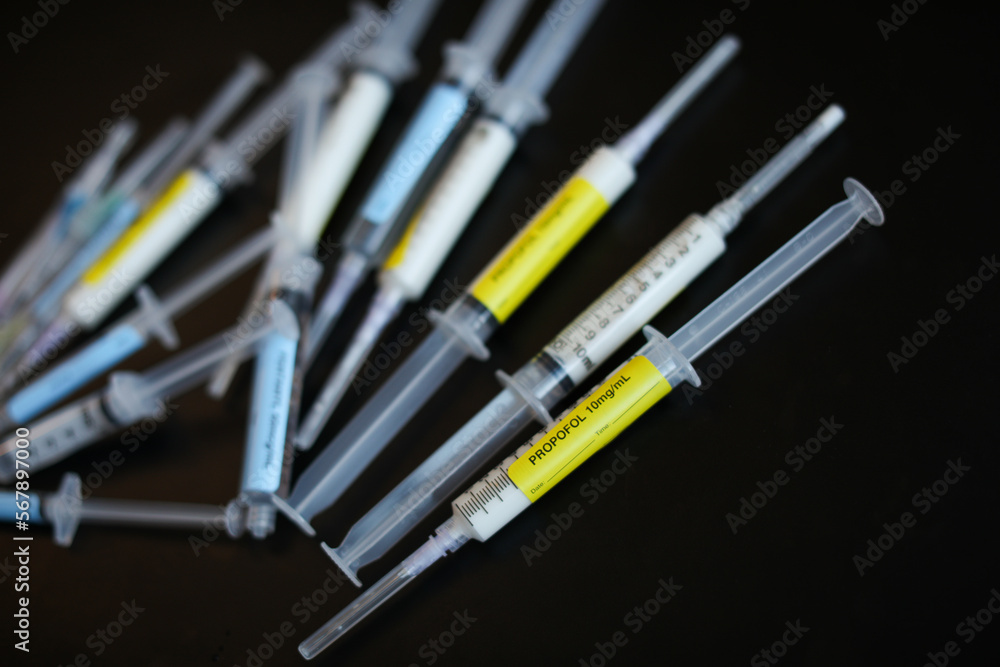 Fentanyl and Propofol Narcotic pandemic drug abuse with needles Fentanyl and Propofol Narcotic pandemic drug abuse with needles