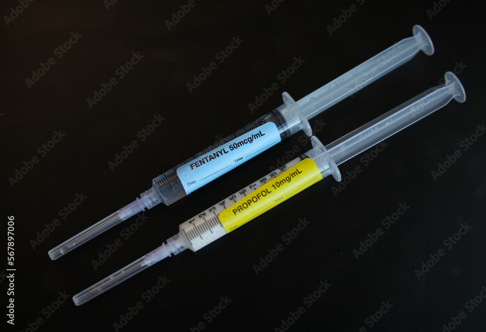 Fentanyl and Propofol Narcotic pandemic drug abuse with needles Fentanyl and Propofol Narcotic pandemic drug abuse with needles
