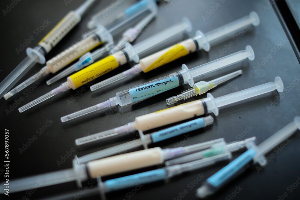 Fentanyl and Propofol Narcotic pandemic drug abuse with needles Fentanyl and Propofol Narcotic pandemic drug abuse with needles