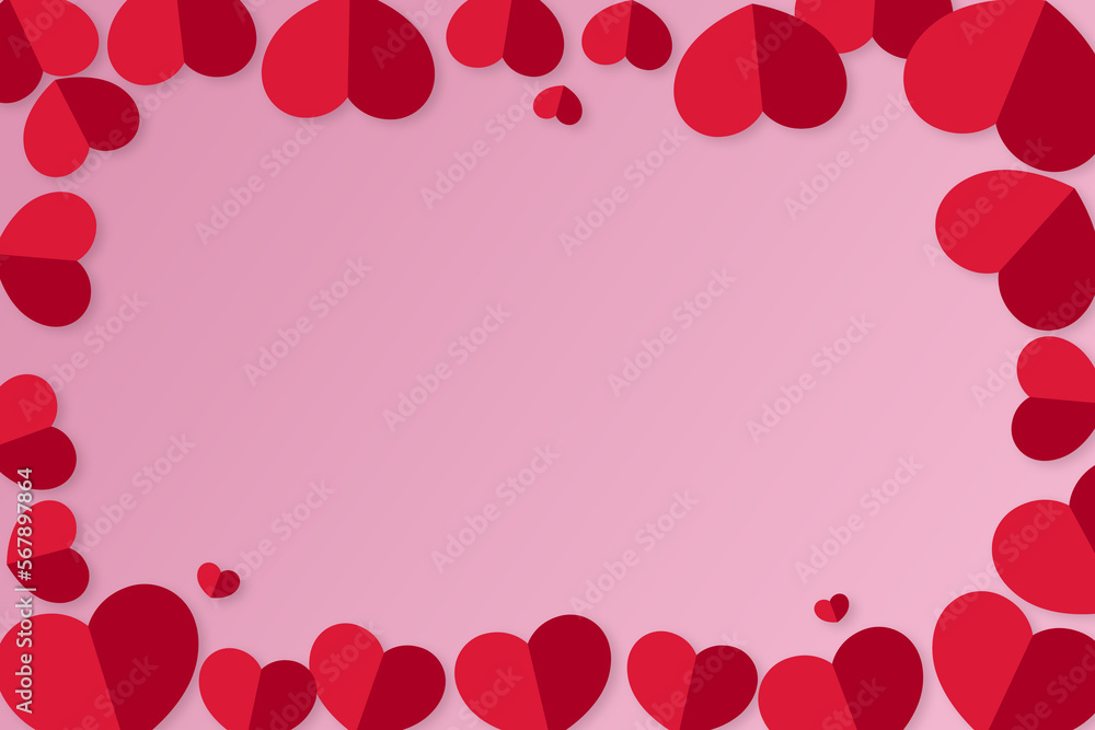 Marco de corazones con fondo rosado, para el día de san Valentín.