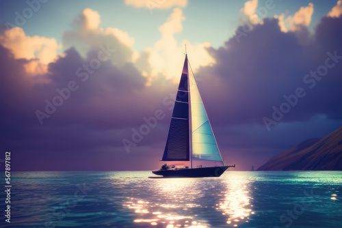 sailboat at sunset on calm seas