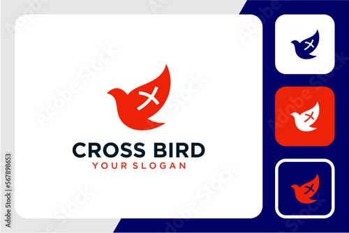 cross logo design with bird and church