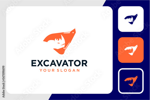 excavator logo design with rhino and power