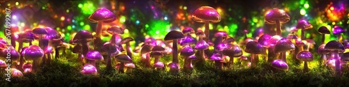 Mushrooms growing in the wild - psychedelics made by nature. Image made by generative AI