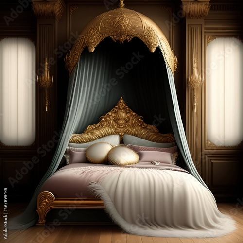 Generative AI:  princess bed in baroque style with beautiful ornaments