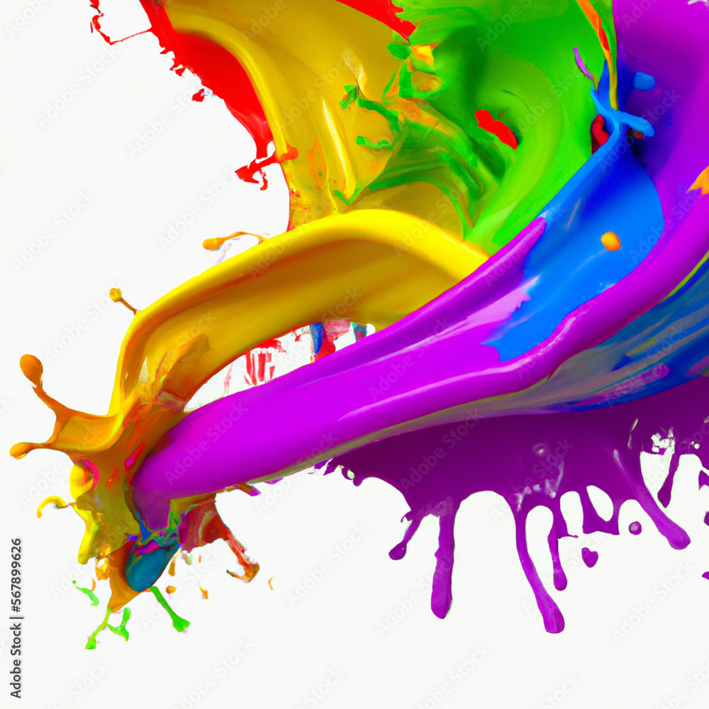 Fototapeta premium Illustration of splashed of paint across a white background (created with Generative AI)