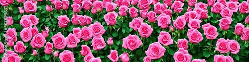 Colorful pink roses - panoramic extra wide floral image of bright and delicate roses