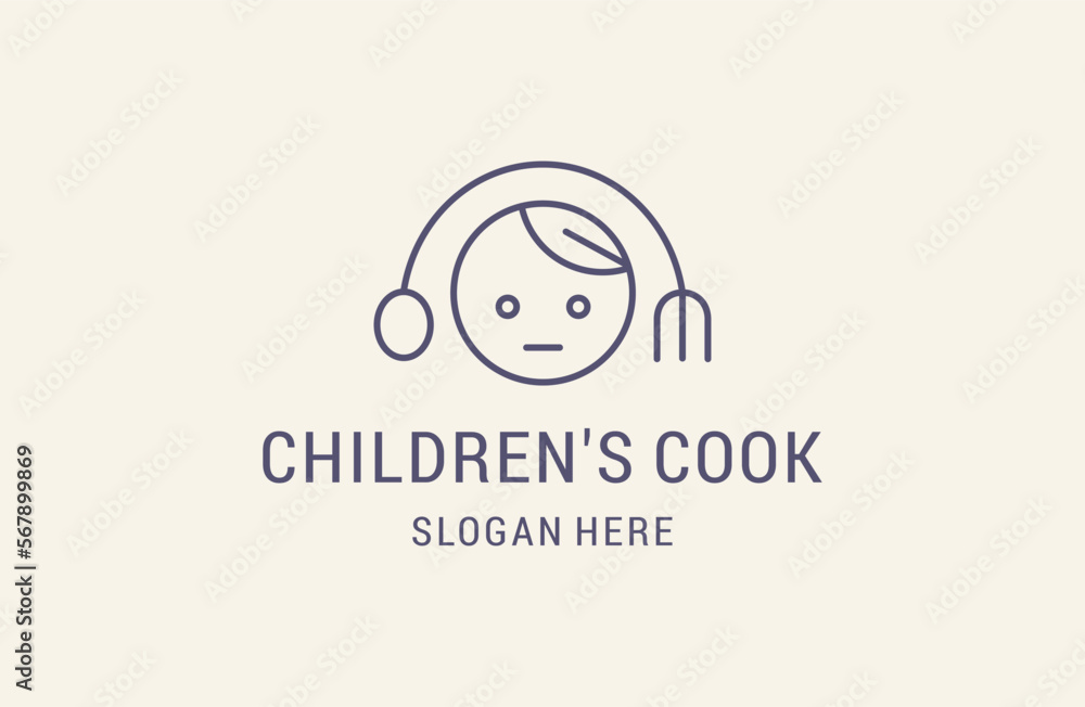 Chef Kid's cooking logo. illustration of kid with a fork and spoon. Chef Kid's cooking logo. illustration of kid with a fork and spoon.