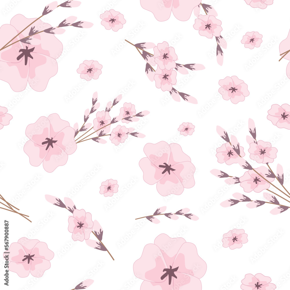 Spring seamless pattern with flowers on a white background. Floral vector illustration for linen, textile, background, print. Spring seamless pattern with flowers on a white background. Floral vector illustration for linen, textile, background, print.