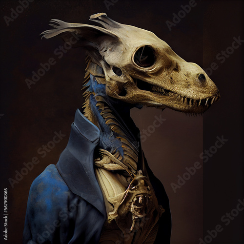 dead things: dragon in suit, found buried under Notre Dame cathedral (generative ai content) photo