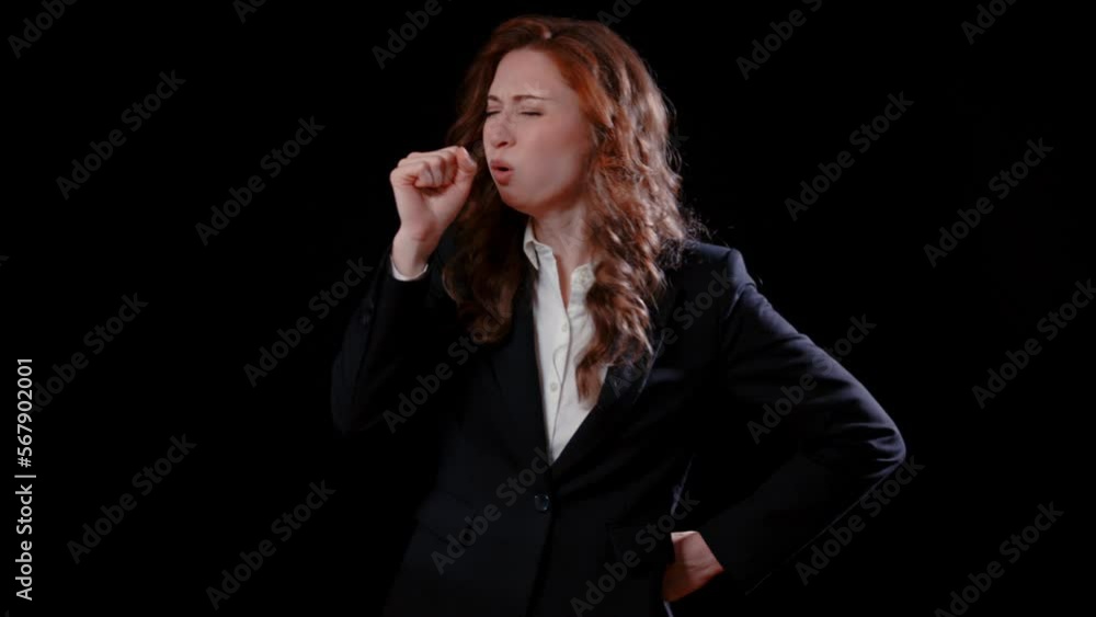 (Camera: ARRI ALEXA, 35mm lens, real time) A caucasian businesswoman has a coughing fit. For more variations of this clip, check out this seller's other videos. (Camera: ARRI ALEXA, 35mm lens, real time) A caucasian businesswoman has a coughing fit. For more variations of this clip, check out this seller's other videos.