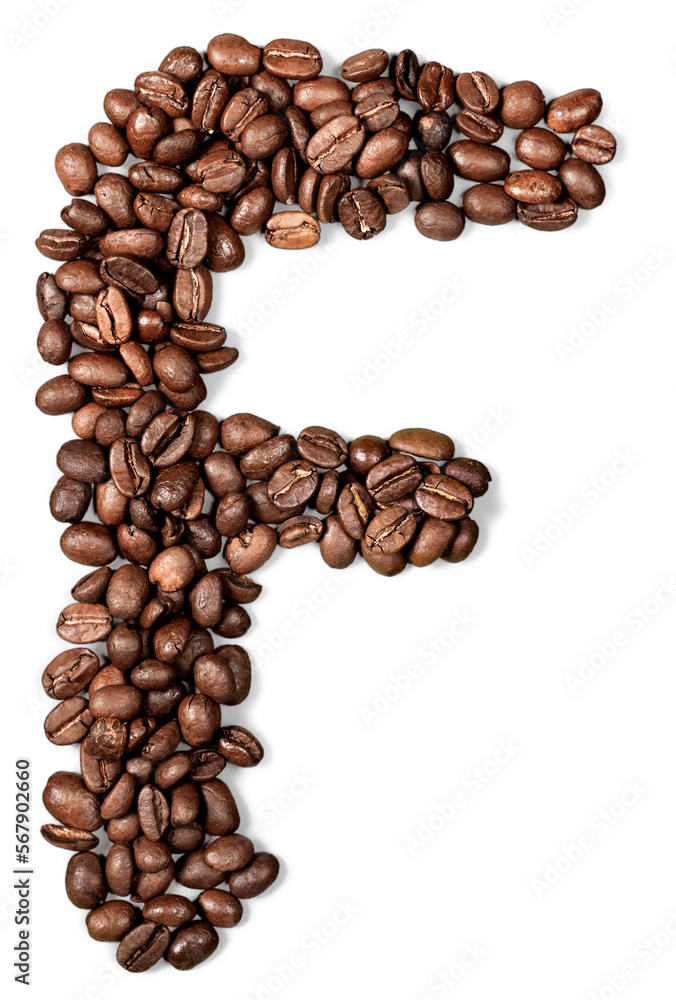 Alphabet letter of Brazilian black coffee beans Alphabet letter of Brazilian black coffee beans