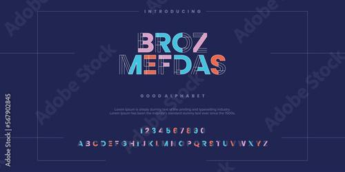Modern abstract digital alphabet font. Minimal technology typography, Creative urban sport fashion futuristic font and with numbers. vector illustration