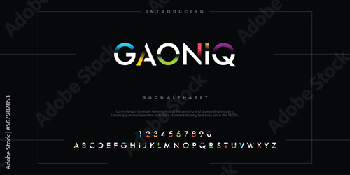 Modern abstract digital alphabet font. Minimal technology typography, Creative urban sport fashion futuristic font and with numbers. vector illustration