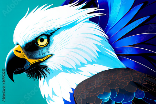 Harpy eagle. Digital paintins art. This bird is found in some parts of Central America and South America. Generative AI