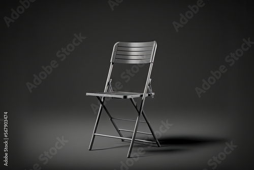 Grey steel folding chair mockup. Front view. Black background. . 3d illustration. Generative AI