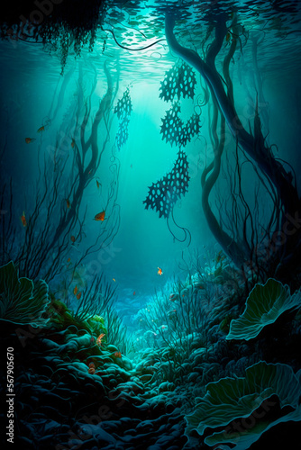 Magical forest underwater made with generative AI