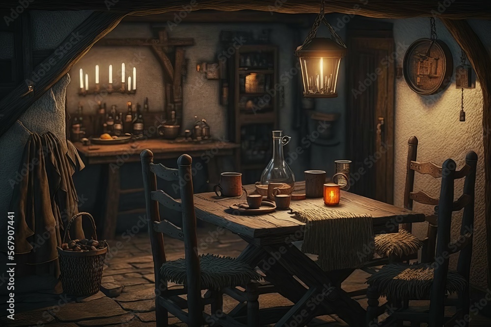 Old Tavern Building Interior, Medieval Inn, Fantasy RPG [Generative AI]