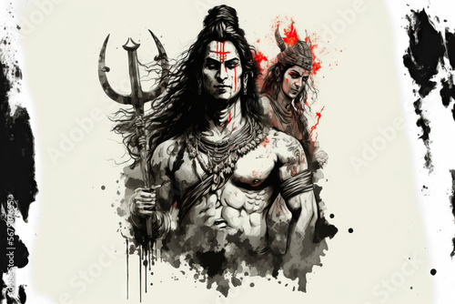 Indian gods Shiv pictures on a white background  including the Hindu Lord Shiva. Generative AI