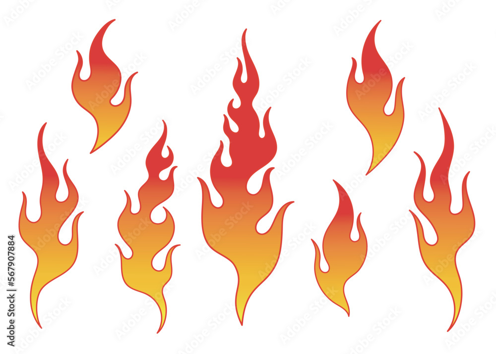 Set of burning fire flame and hot blazing bonfire, vector illustration Set of burning fire flame and hot blazing bonfire, vector illustration