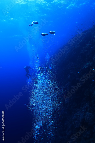 bubbles diving blue abstract underwater background