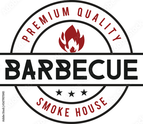 Vector barbecue logo vintage emblem smoke house with flame grill logo design