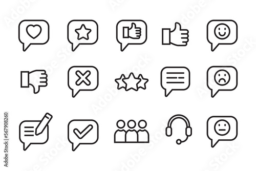 Set of feedback icons in linear style isolated on white background