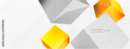 Free Download 3d vector abstract background. Flying cubes composition. Trendy techno business template for wallpaper, banner, background or landing - GFXLoad