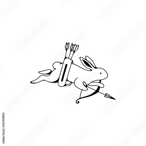 vector illustration of a rabbit shooting arrows concept