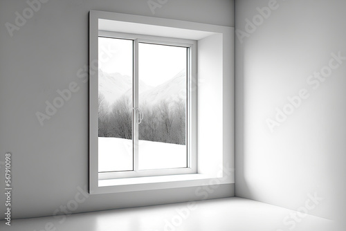 modern mockup or template of a white empty room with a window. Generative AI © AkuAku