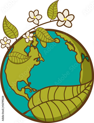 Earth planet with flowers flat icon photo