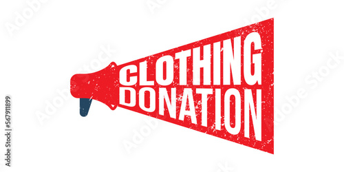 Megaphone clothing donation information stamp, vector graphic