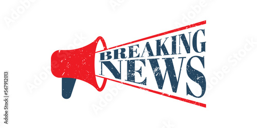 Megaphone Breaking news grunge rubber stamp, vector illustration