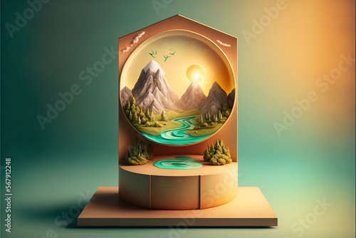 circular surreal nature product display pedestal podium, generative ai