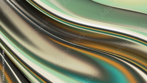 Green and gold metal surface Abstract, dramatic, modern, luxurious and exclusive 3D rendering graphic design element background material