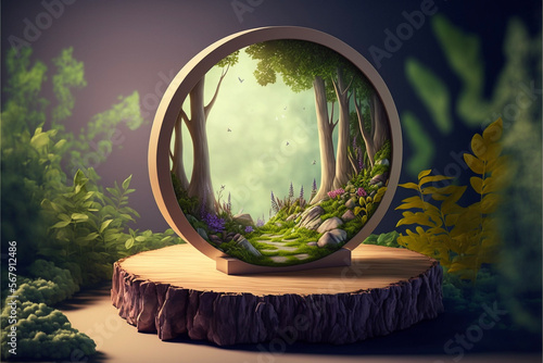 circular surreal nature product display pedestal podium, generative ai