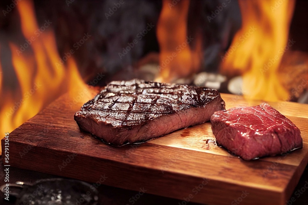 Aged Barbecue Porterhouse Steak. Beef TBone juicy steak rare beef with spices. American cuisine