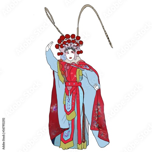 Poses or Gesture of a Peking Opera or Beijing Opera Actress or performer with her costume on the stage  photo