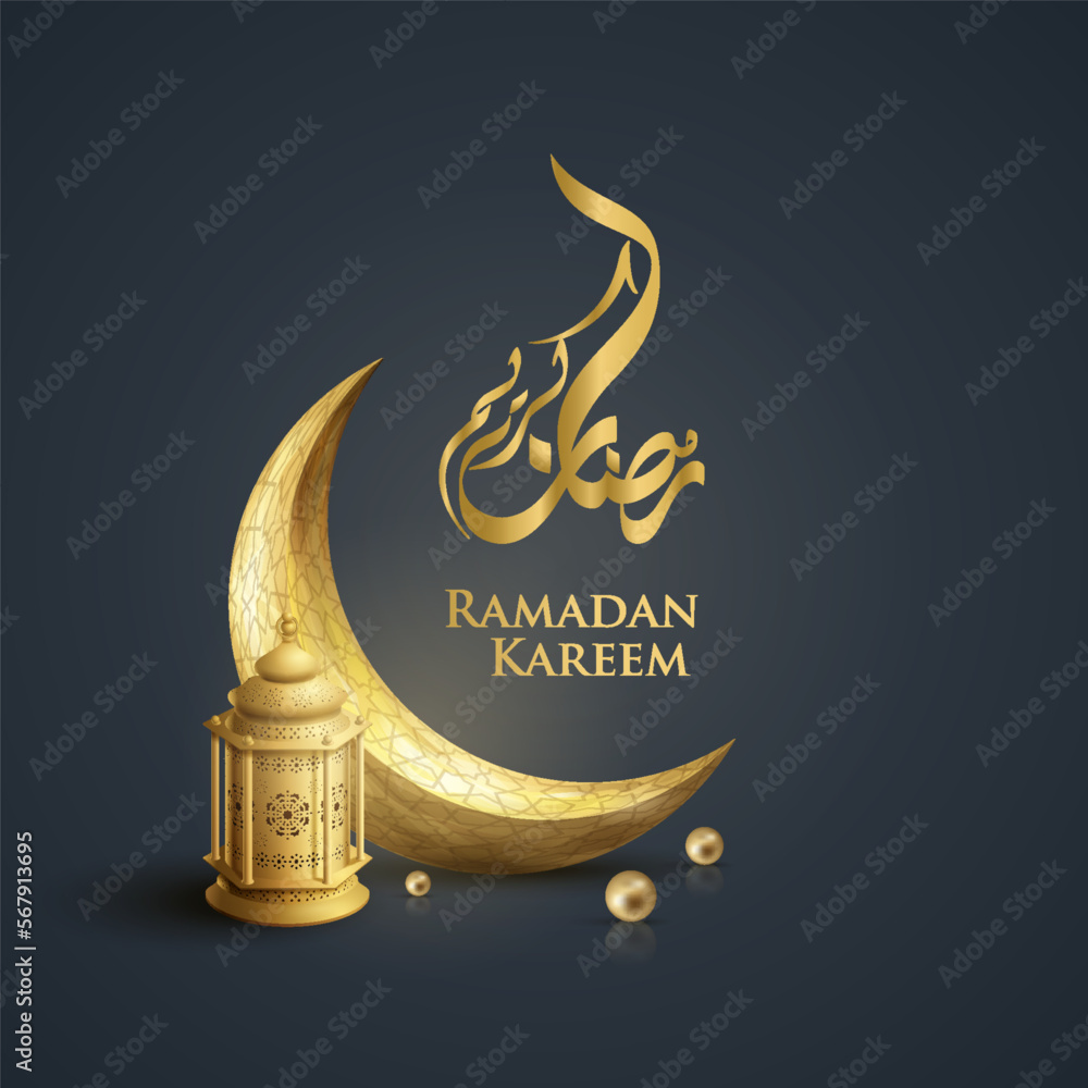 Ramadan Kareem gold Crescent and islamic lanttern realistic design